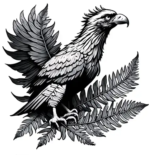 Polish eagle wrapped in a silver fern leaf tattoo design idea