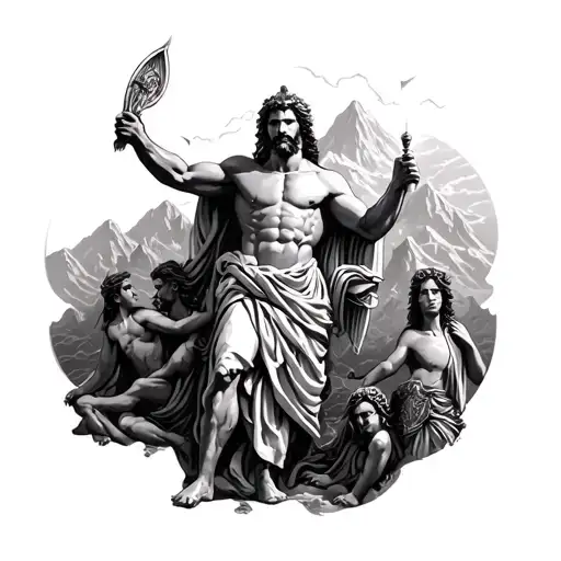 Greek gods with mount olympus and underworld tattoo design idea