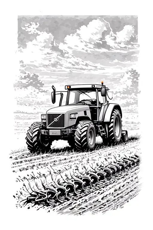 Volvo Victor tractor plowing tattoo design idea