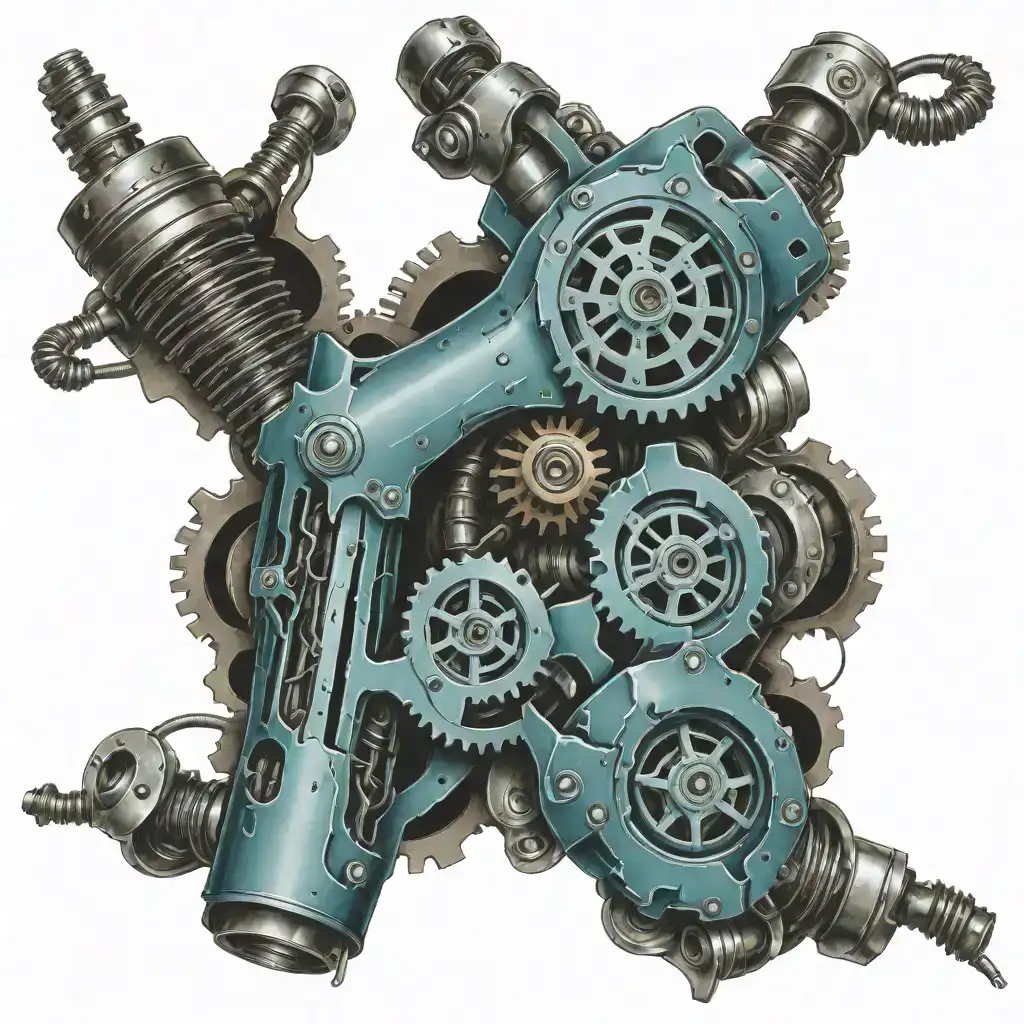 A realistic biomechanical forearm tattoo, featuring exposed metal gears, wires, and robotic parts beneath torn human skin. The design has a 3D effect with metallic details and the skin ripped to reveal the machinery underneath. tattoo design idea