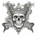 79 as lettering with skull and Rolex crown tattoo design idea