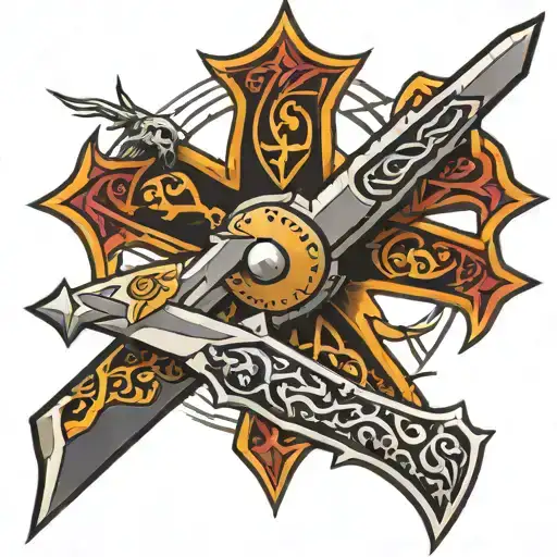 shuriken behind him folding knife tattoo design idea