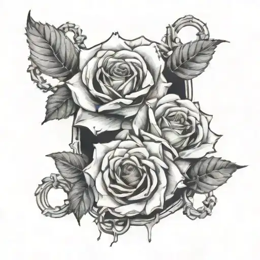 roses with broken chains breaking and bursting open tattoo design idea
