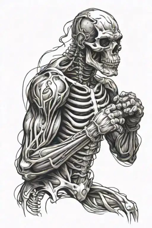 boxer skeleton full arm tattoo design idea
