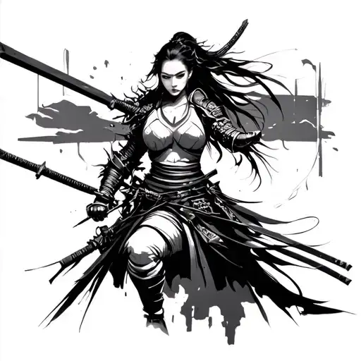 Female ronin warrior minimalist tattoo design idea