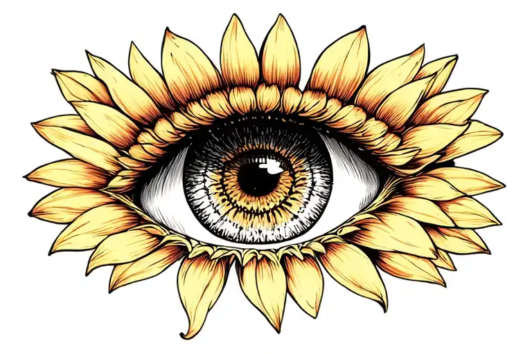 eye sunflower girl tattoo design idea