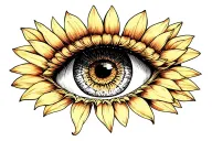 eye sunflower girl tattoo design idea