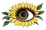 eye sunflower girl tattoo design idea