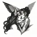 wonder woman and cat woman kissing each other on the lips passionately  tattoo design idea