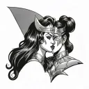 wonder woman and cat woman kissing each other on the lips passionately  tattoo design idea