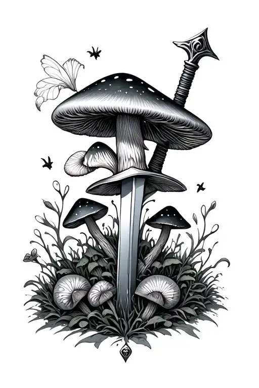 fairy core mushrooms animals swords tattoo design idea