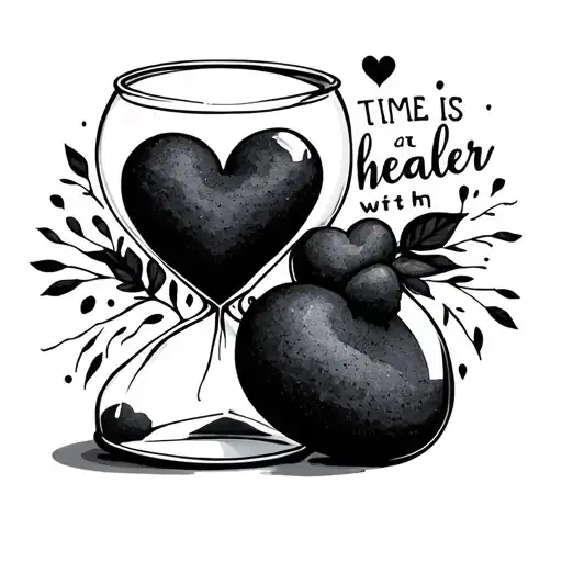 mental health matters with hourglass filled with black heart sand with time is a healer lettering in nice writing  tattoo design idea