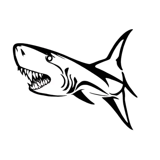 minimalist black and white angry shark with tribal tattoo design idea