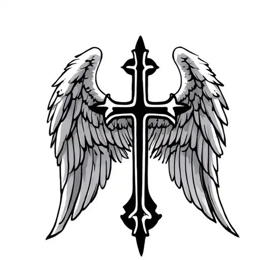 Angel wing with Cross of Life tattoo design idea