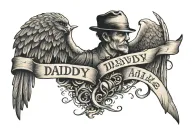 Writing saying "Daddy" with the quote around saying "you will never walk 500 miles alone"  tattoo design idea
