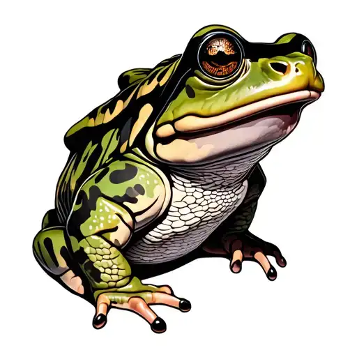 Make me a toad whareing a camo jacket whare brownish black glasses tattoo design idea