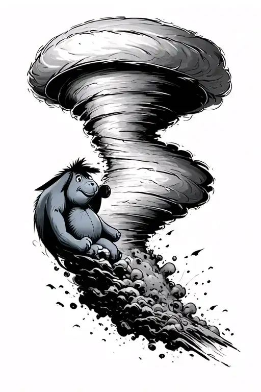 tornado with eeyore getting sucked up tattoo design idea