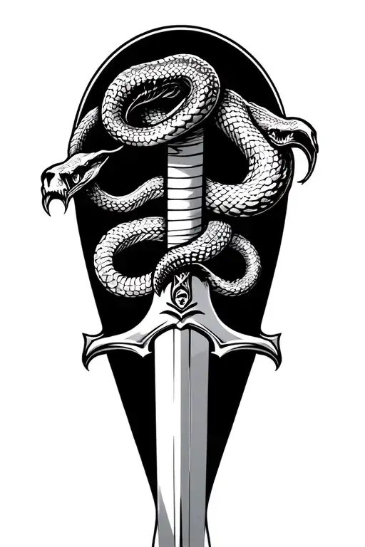 snake and sword with snake hissing  tattoo design idea