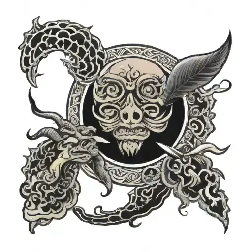 smoking moon with lao design inspired tattoo design idea
