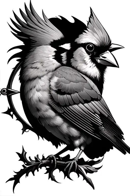 chrysnthem to compass to cardinal bird tattoo design idea