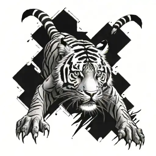 A fierce tiger in a striking MMA pose tattoo design idea