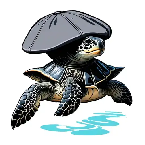 sea turtle flat cap tattoo design idea