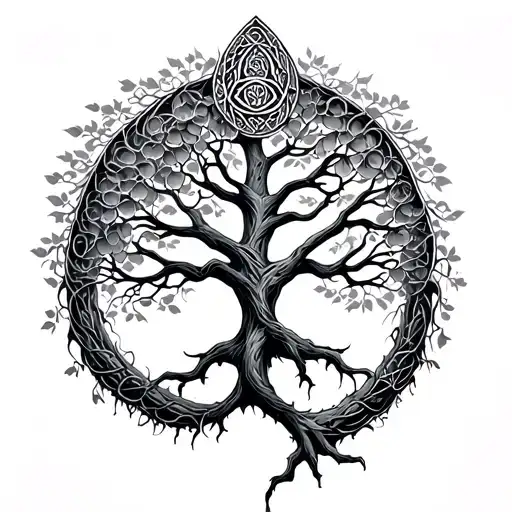 Igdrasil tree intertwined with Celtic tattoo design idea