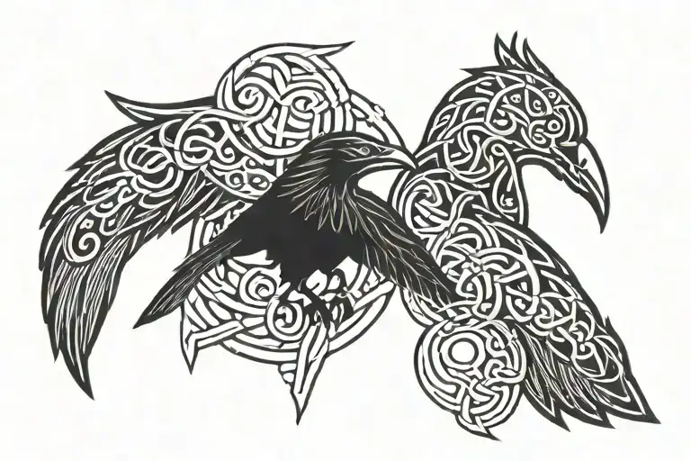traditional norse knotwork design incorporating Odin's two raven tattoo design idea