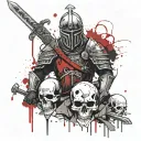 Knight with sword shield and skull tattoo design idea
