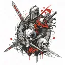 Knight with sword shield and skull tattoo design idea