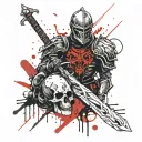 Knight with sword shield and skull tattoo design idea