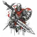 Knight with sword shield and skull tattoo design idea