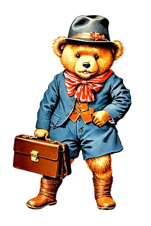 Paddington Bear marmalade and briefcase full tattoo design idea