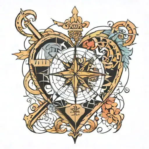  A delicate heart shape, filled with architectural lines and symbols like compasses, rulers, and geometric patterns tattoo design idea