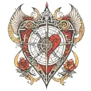  A delicate heart shape, filled with architectural lines and symbols like compasses, rulers, and geometric patterns tattoo design idea