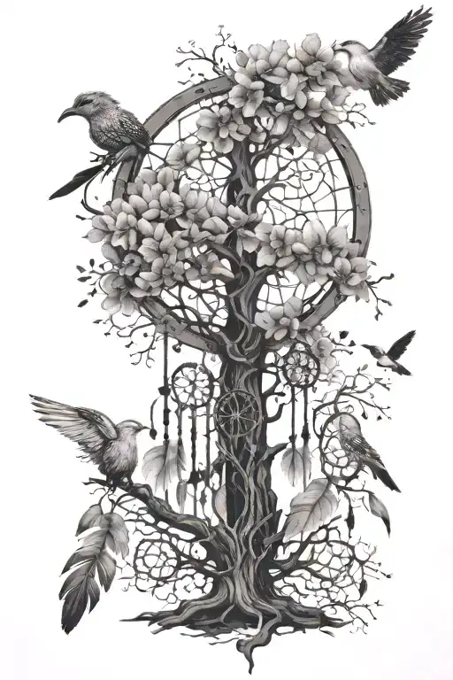 dream catcher family tree dna birds flying away tattoo design idea
