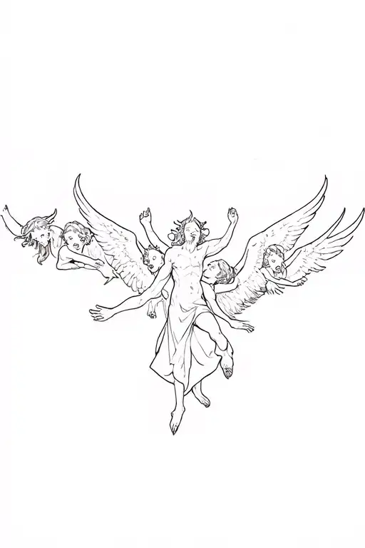 several demons killing several angels flying tattoo design idea