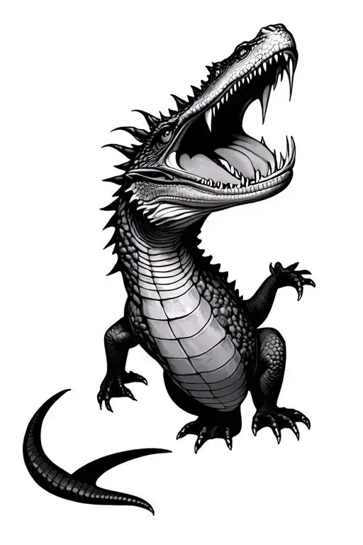 komodo dragon with tongue out turning into a metal tattoo design idea