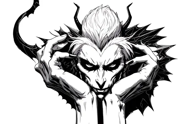 Sin Devil Trigger Vergil, Devil May Cry 5, Devil Trigger Head and his hands below are holding a demonheart tattoo design idea