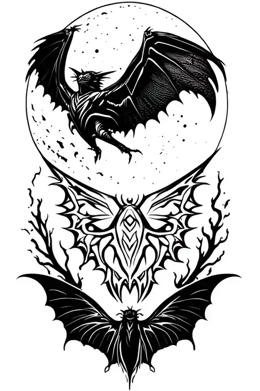 mothman flying by the moon tattoo design idea