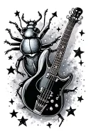beetle and bass guitar together with stars tattoo design idea
