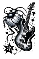 beetle and bass guitar together with stars tattoo design idea
