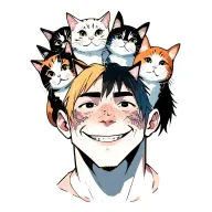 happy punk rock young man with gang of cats tattoo design idea