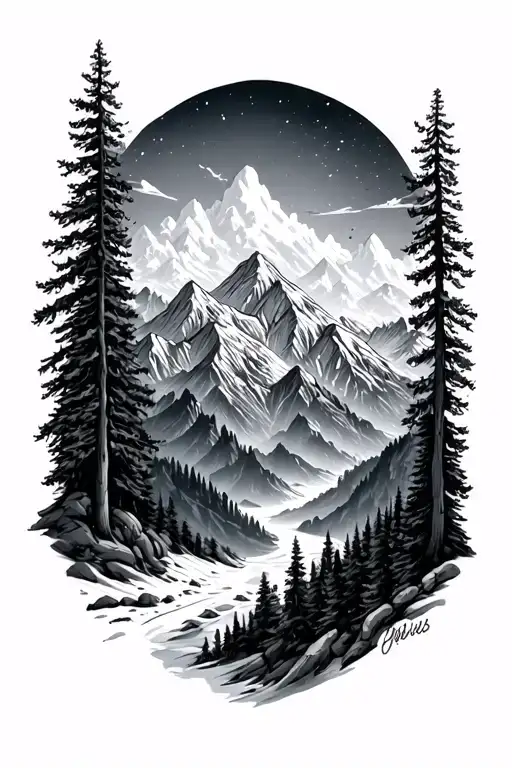 Perspective writing, mountains tattoo design idea