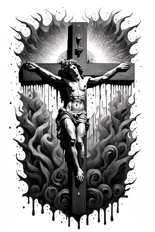 melting Crucifix tattoo design idea