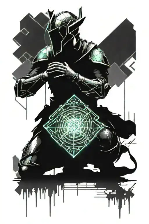 gothic knight on his knees praying tattoo design idea