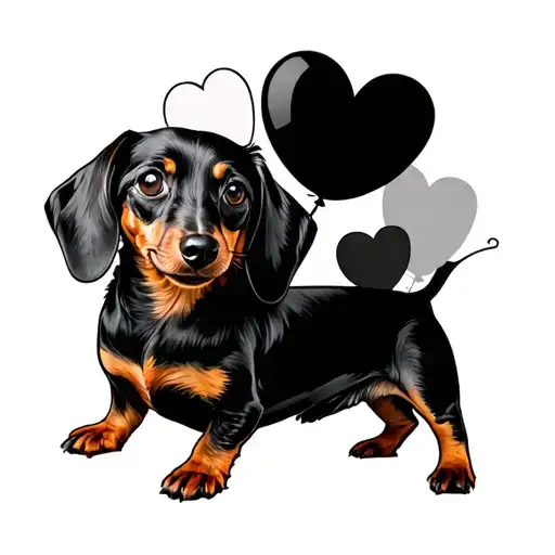 dachshund with 3 heart ballooons tattoo design idea
