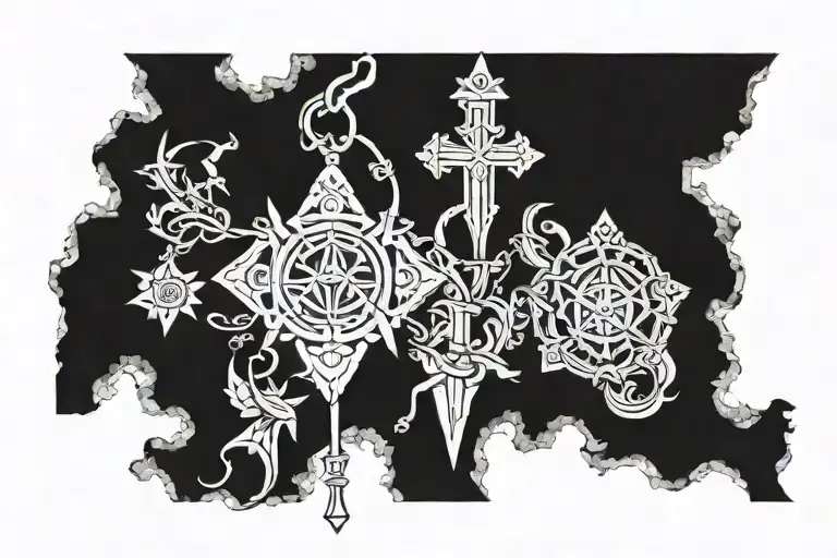 honor and discipline justice wisdom courage symbols tattoo design idea