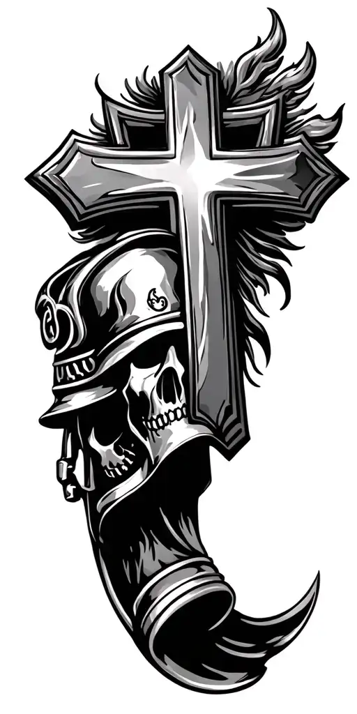 firefighter emblem and holy cross tattoo design idea