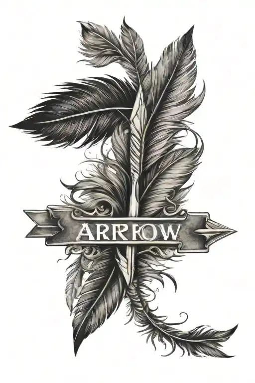 arrow with feather and name in middle tattoo design idea